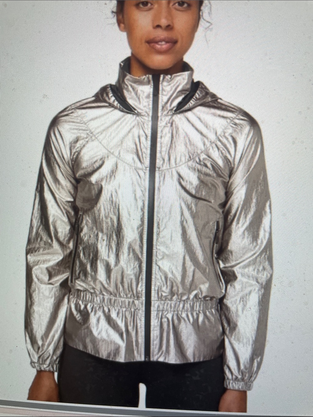 Lululemon* Barrys stronger as one Metallic Silver hooded Windbreaker coat - Picture 2 of 13